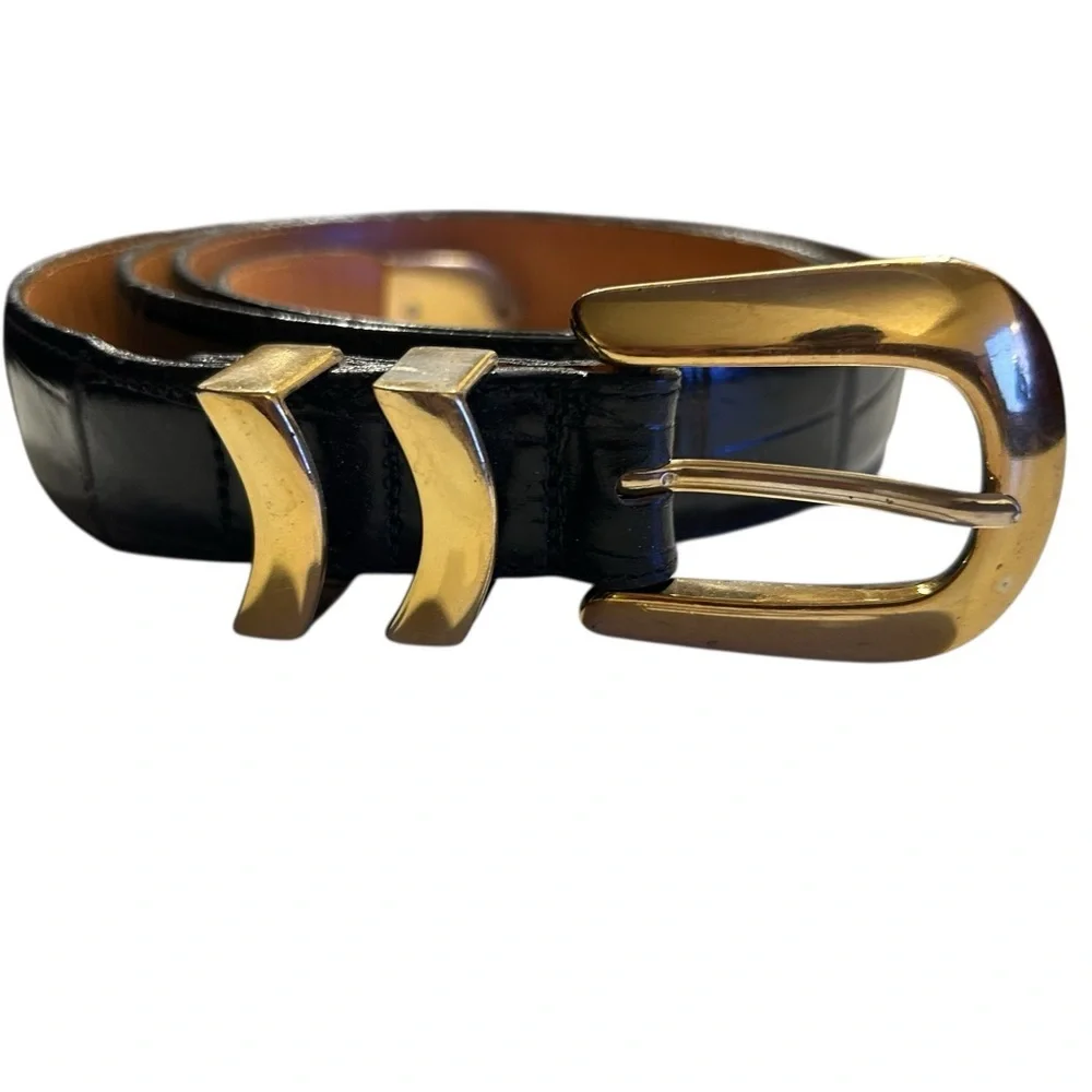 Onyx by Brighton Black Croc Embossed Leather Belt 2X